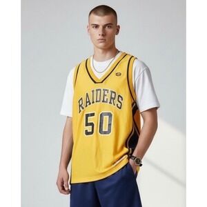 Saxon Raiders 50‎ Basketball Jersey Size XL Yellow Navy Blue Athletic Mesh
